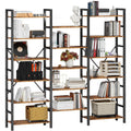 Triple Wide 6-Tier Industrial Bookshelf with Metal Frame