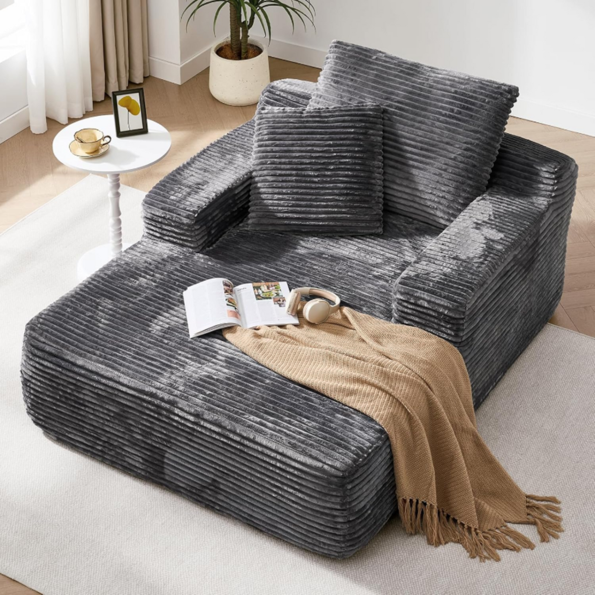 Oversized Corduroy Chaise Lounge Sleeper Chair