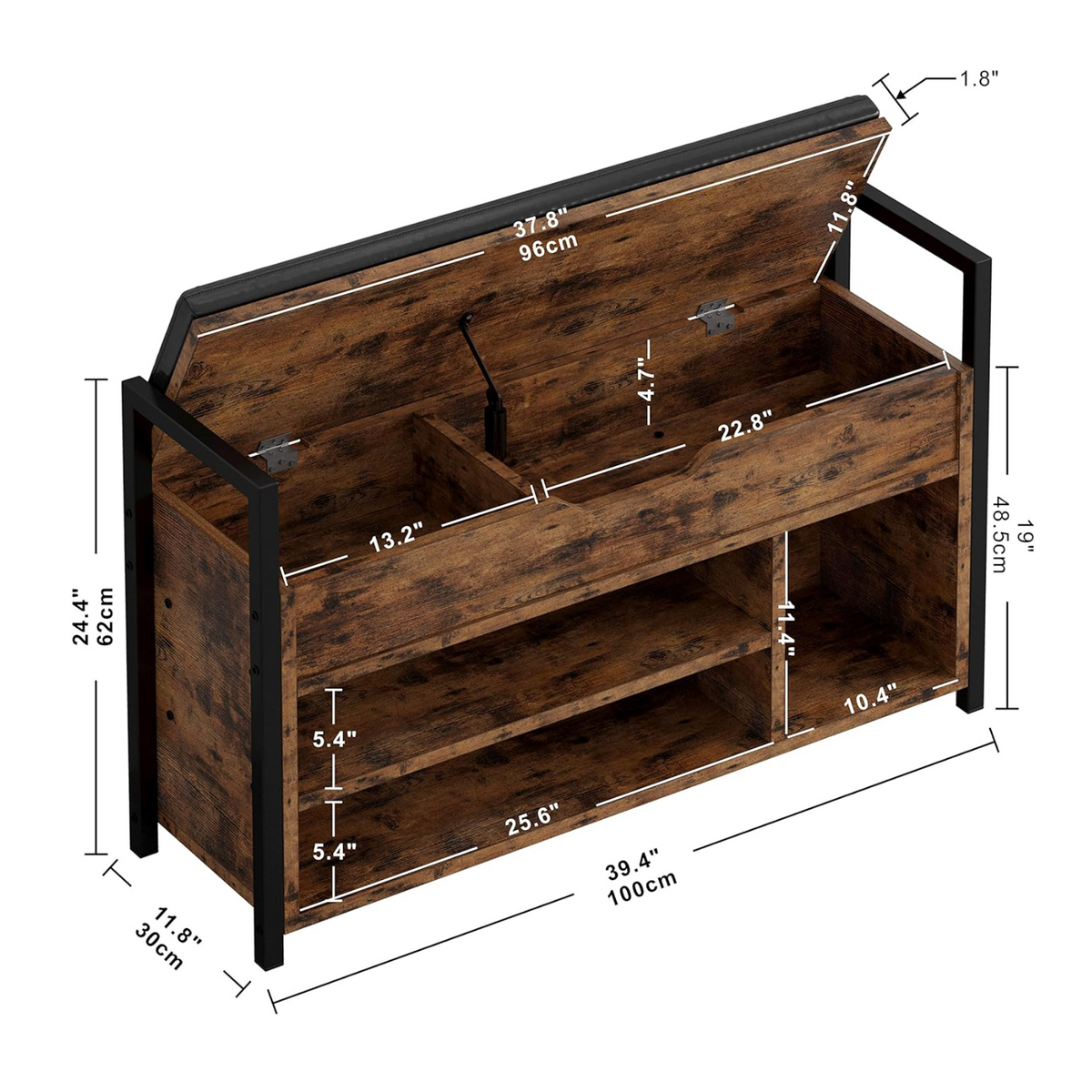 Shoe Storage Bench with 2-Tier Rack and Storage Box