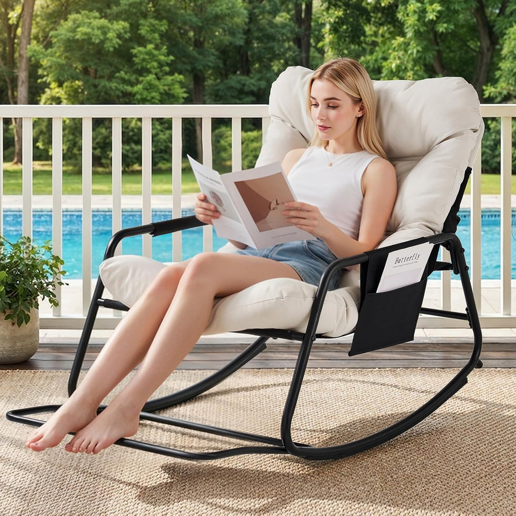 Papasan Rocking Chair with Cushion for Indoor and Outdoor