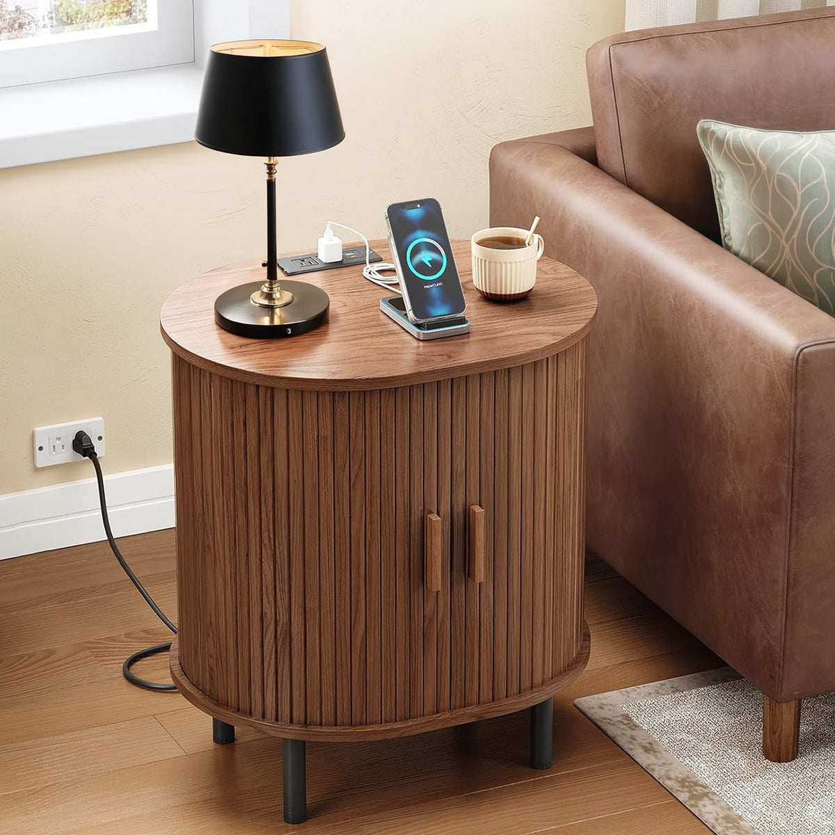 Side Table Nightstand with Charging Station
