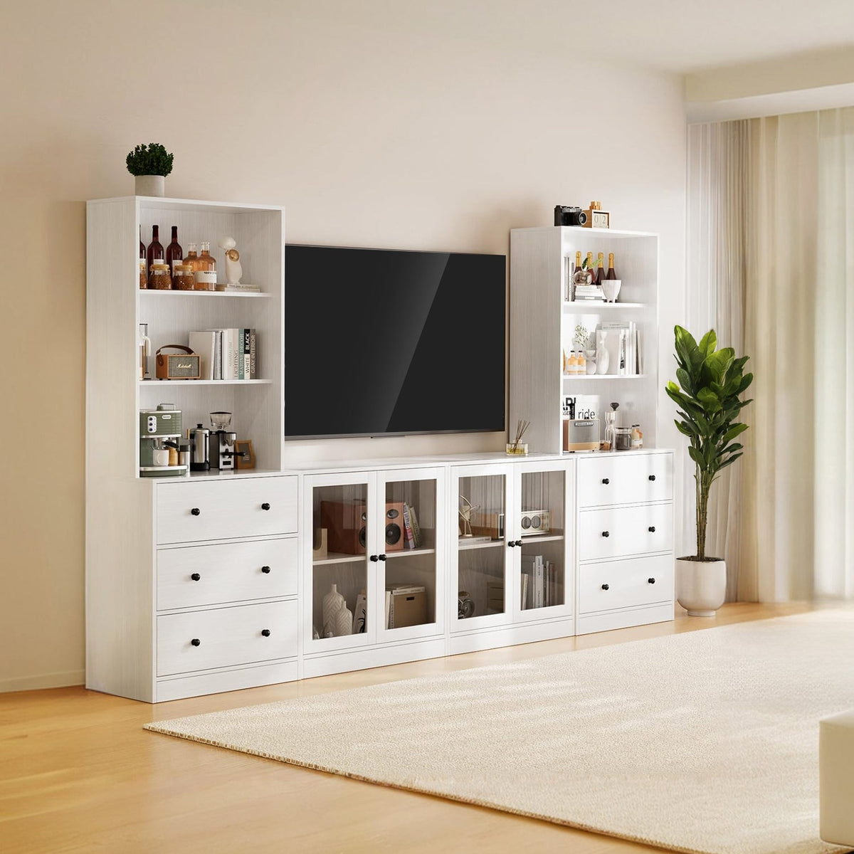 4-Piece TV Stand and Bookshelf Set (2A+2D)