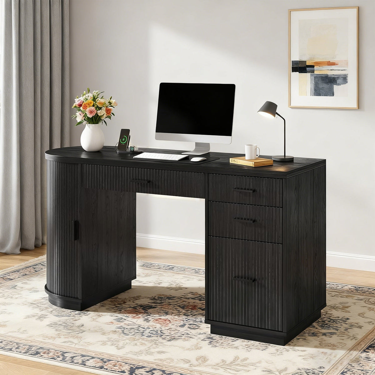 57 in Fluted Executive Desk with File Cabinet