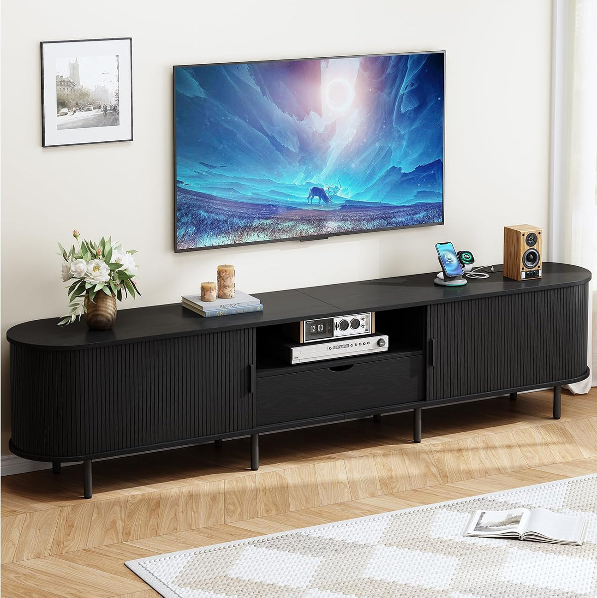94 Inch TV Stand with Charging Station and Drawer