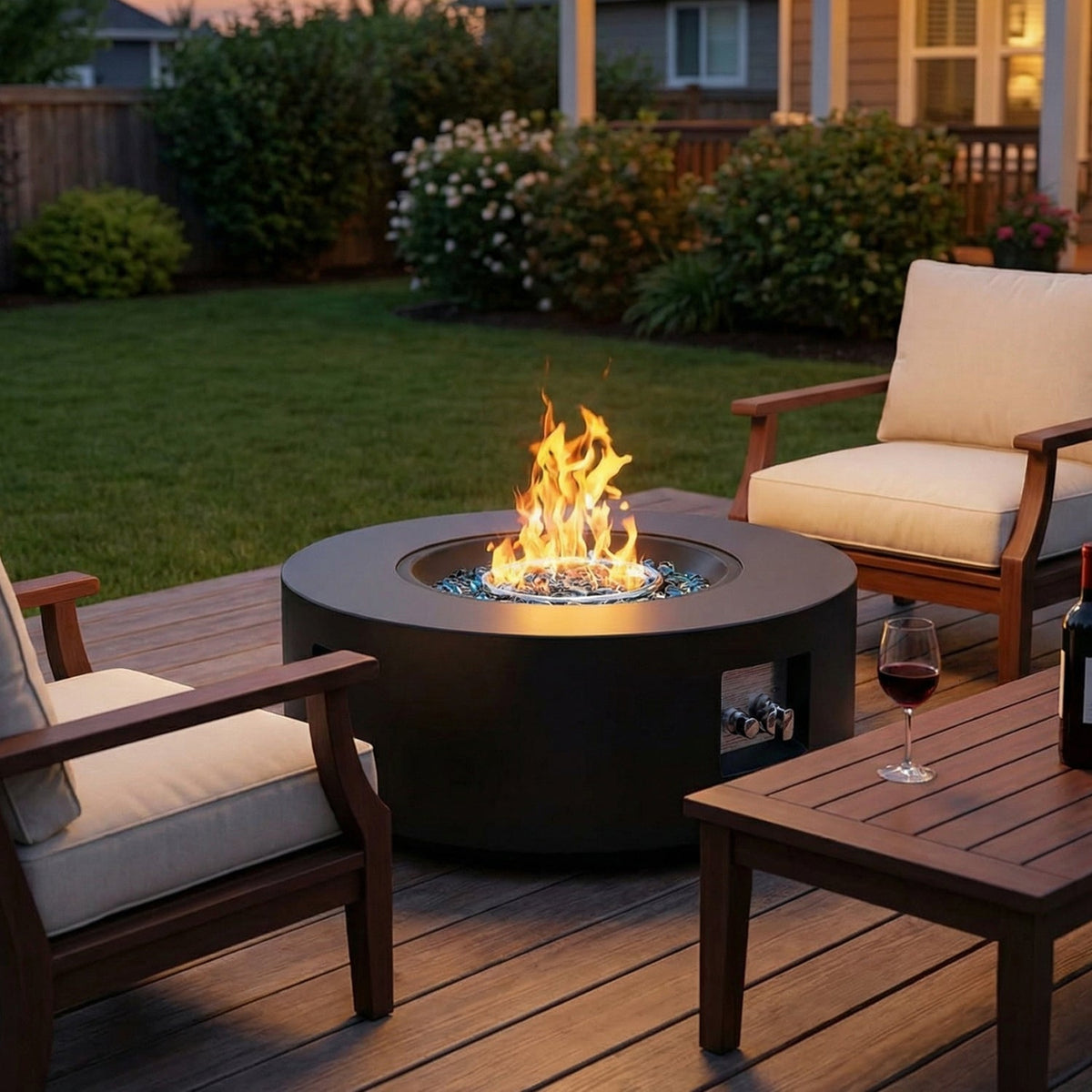 30 Inch Propane Fire Pit Table, 50,000 BTU with Lid
