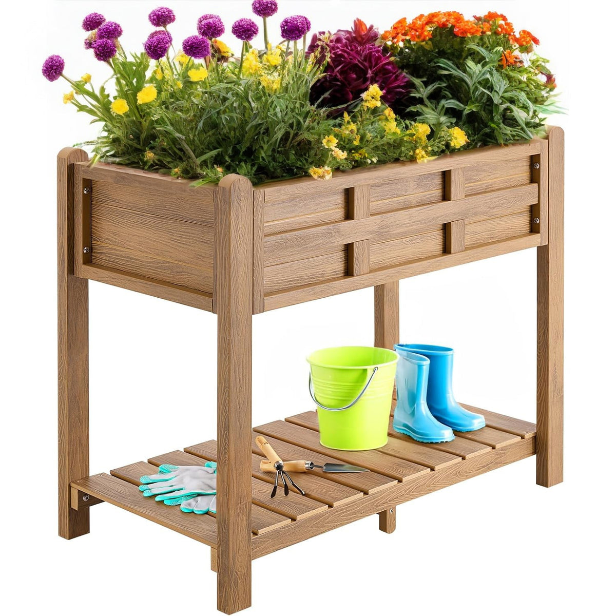 HDPS Raised Garden Bed with Legs and Storage Rack