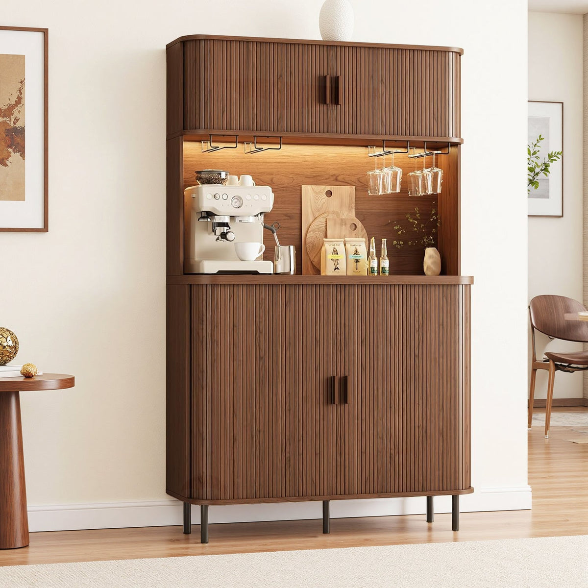 70 in Wine Bar Cabinet with LED Lights and Outlet
