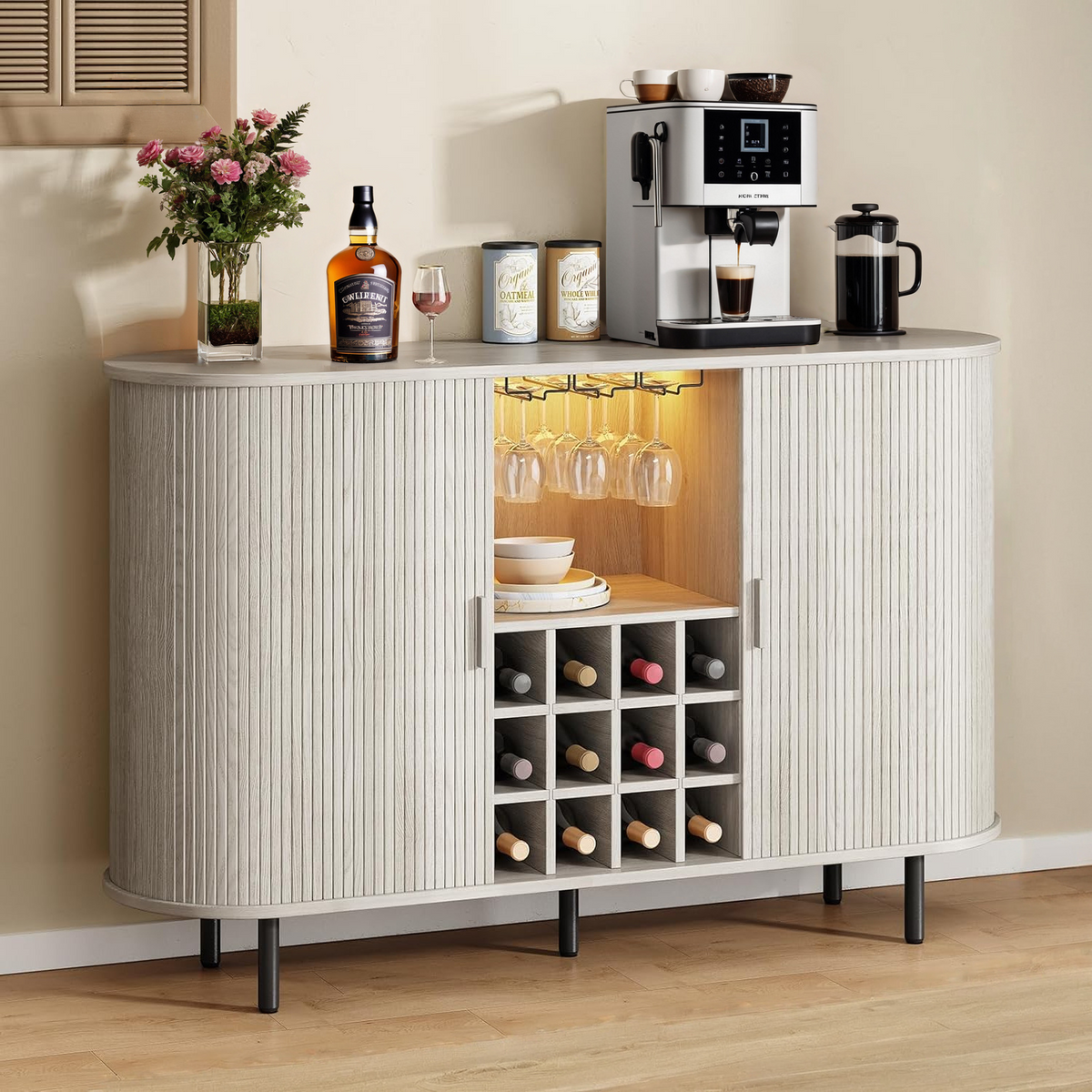 55 Inch LED Wine Bar Cabinet and Coffee Station