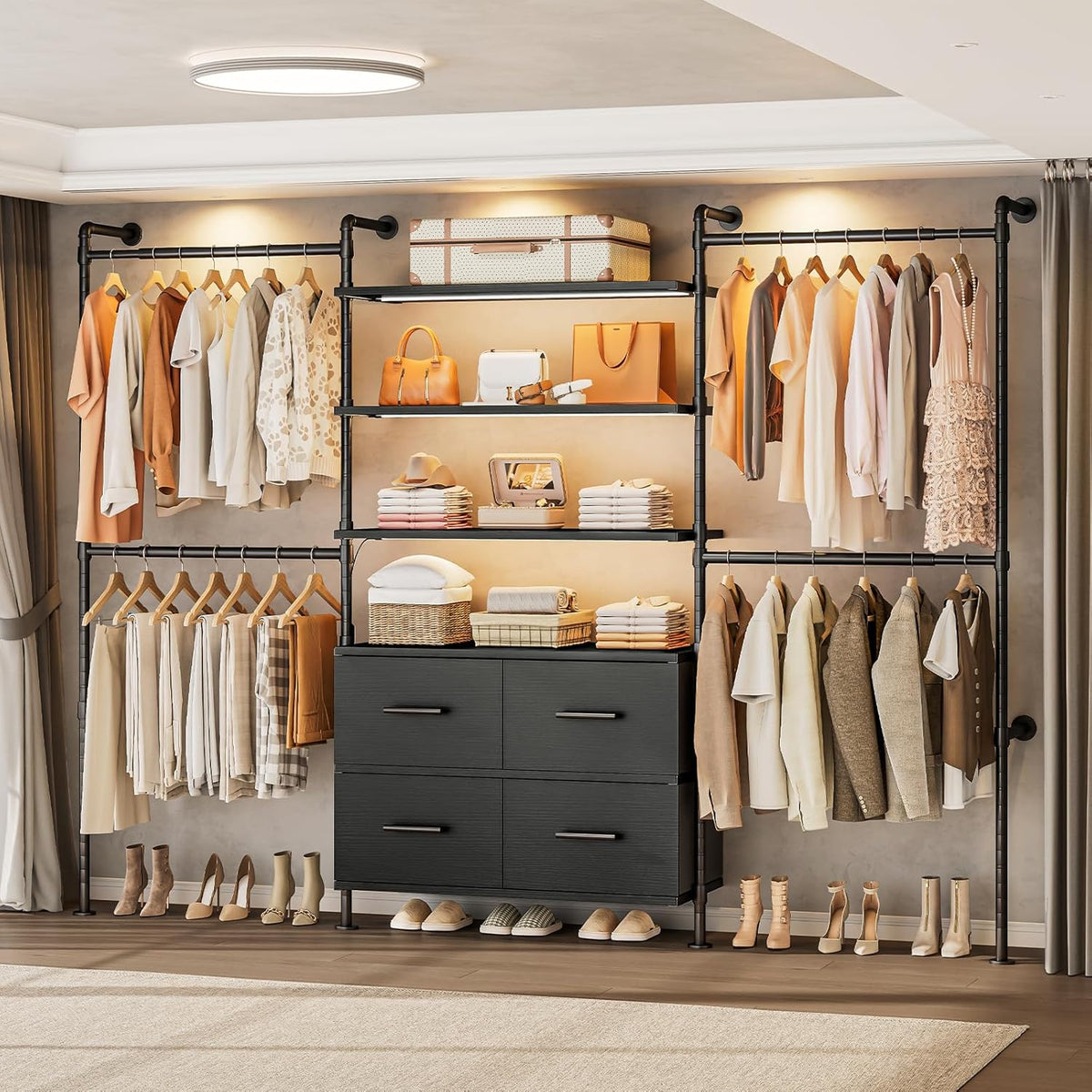Closet System with LED Light and 4 Drawers