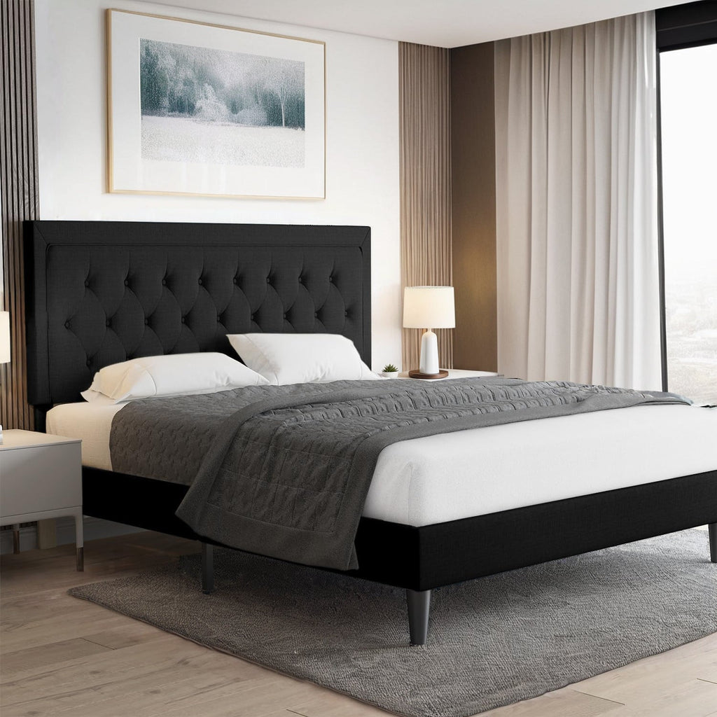 Upholstered Bed Frame with Adjustable Headboard