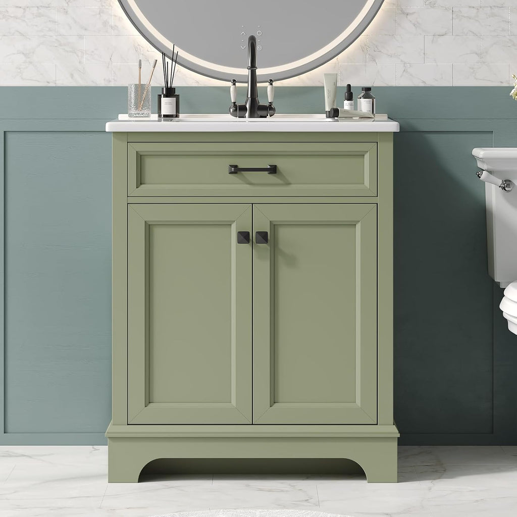 28 Inch Bathroom Vanity with Ceramic Sink and Shelf