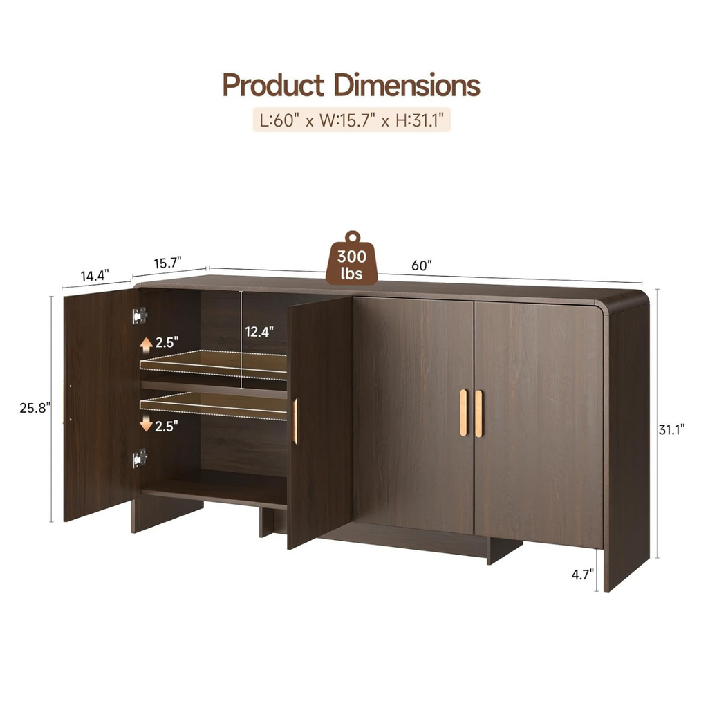 60 in Farmhouse Buffet Sideboard with 4 Doors