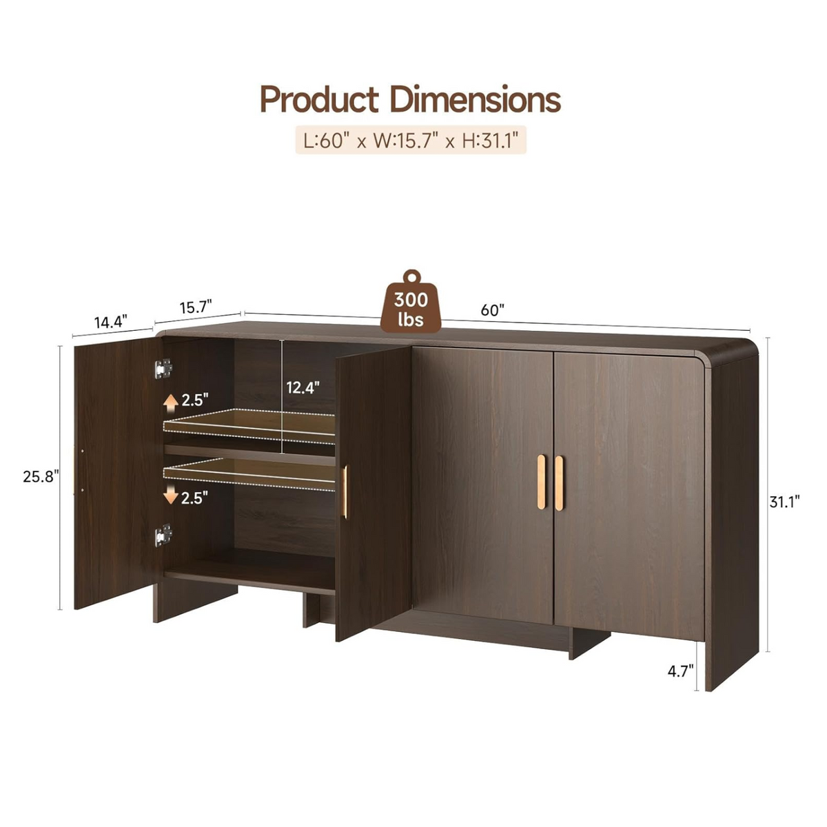 60 in Farmhouse Buffet Sideboard with 4 Doors