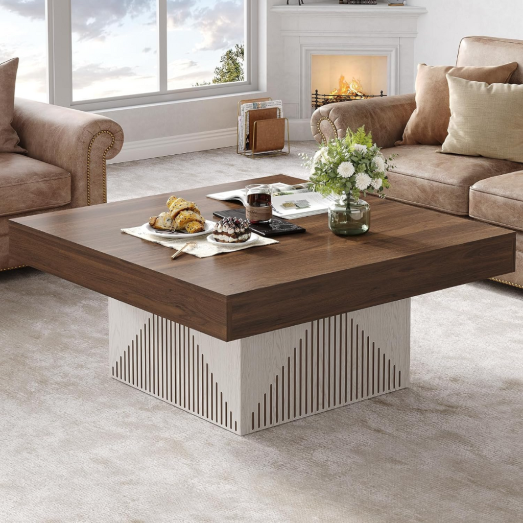 Square Wood Coffee Table with LED Lighting