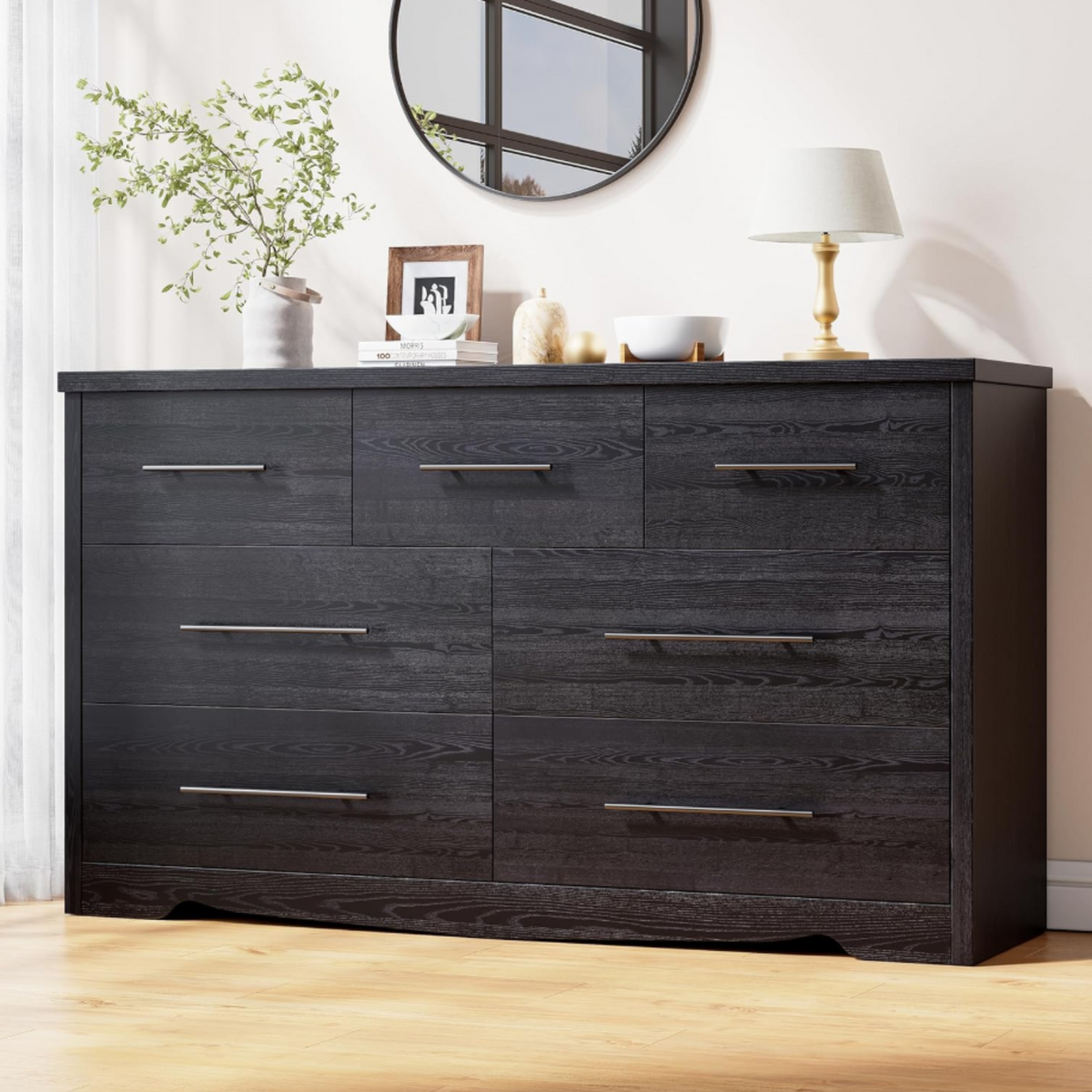 55 Inch 7 Drawer Dresser with Metal Handles