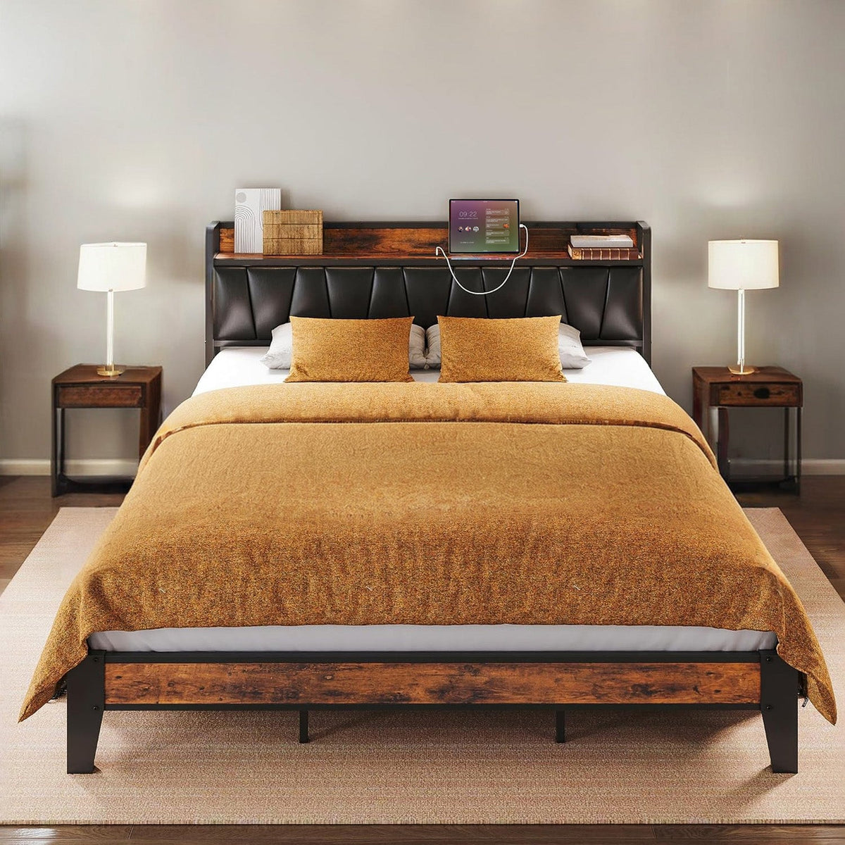 California King Storage Bed Frame with Charging Station