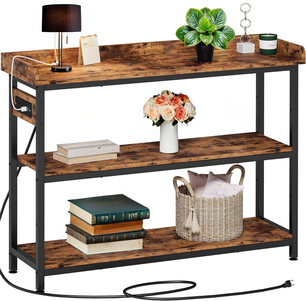 43 Inch Adjustable Console Table with Power Outlet