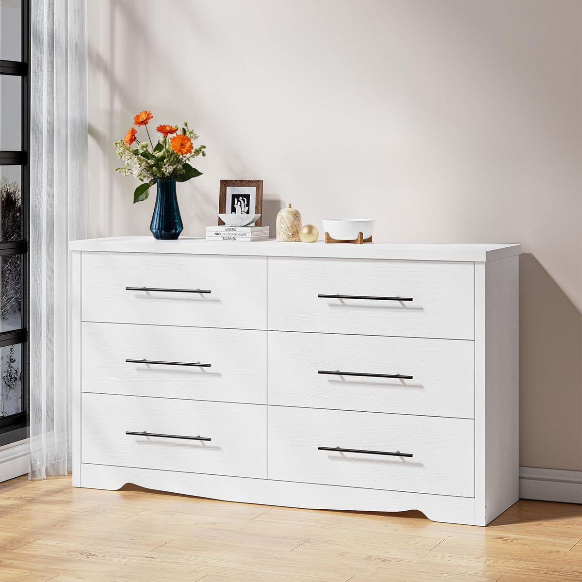 55 Inch 6-Drawer Dresser with Metal Handles