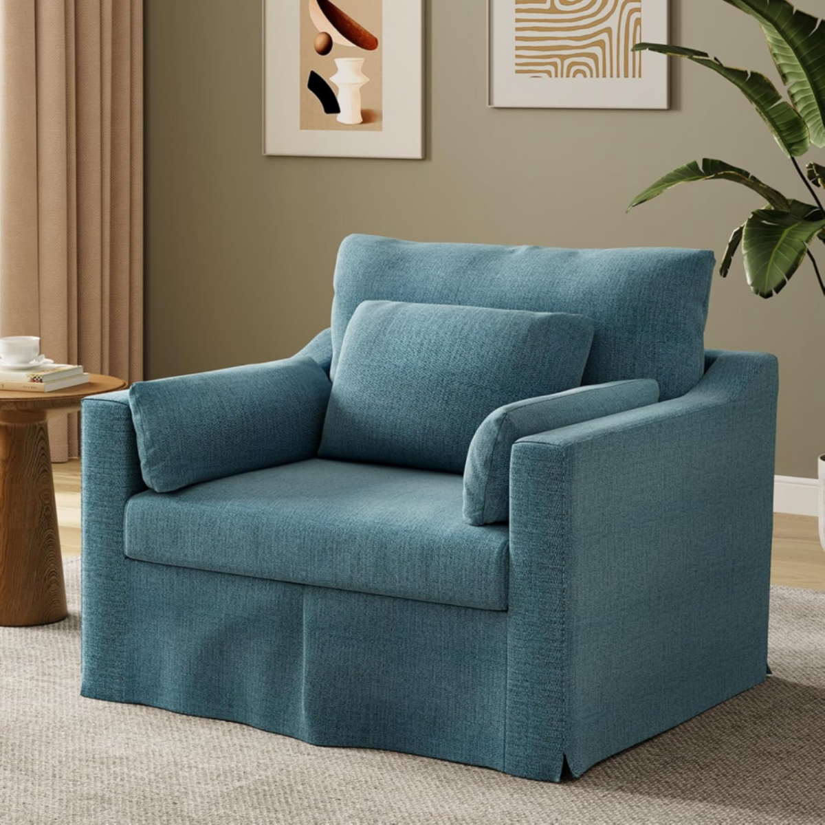 33 Inch Wide Coastal Armchair with Washable Slipcover