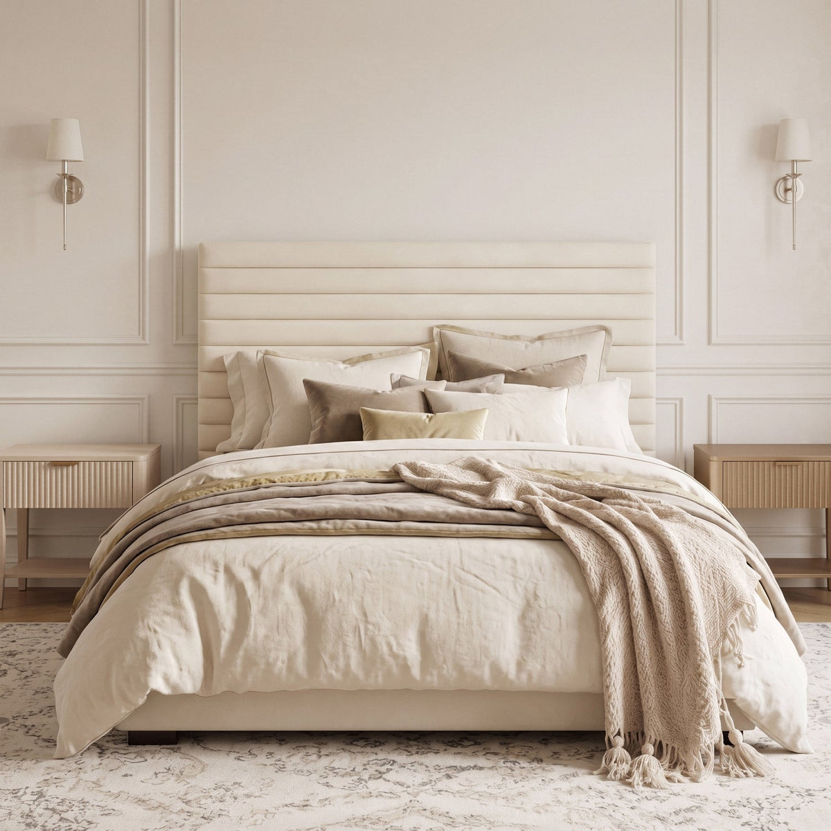 Velvet Upholstered Platform Bed with Adjustable Headboard