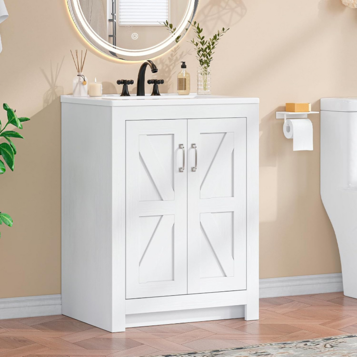 24-Inch Farmhouse Bathroom Vanity with Sink, 2 Doors