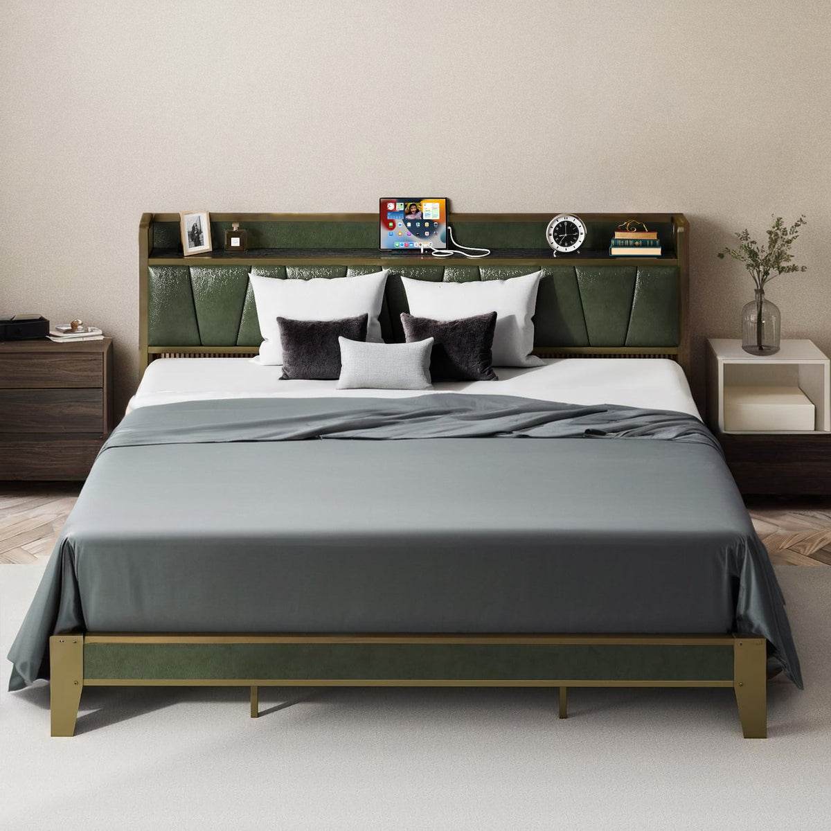 California King Storage Bed Frame with Charging Station