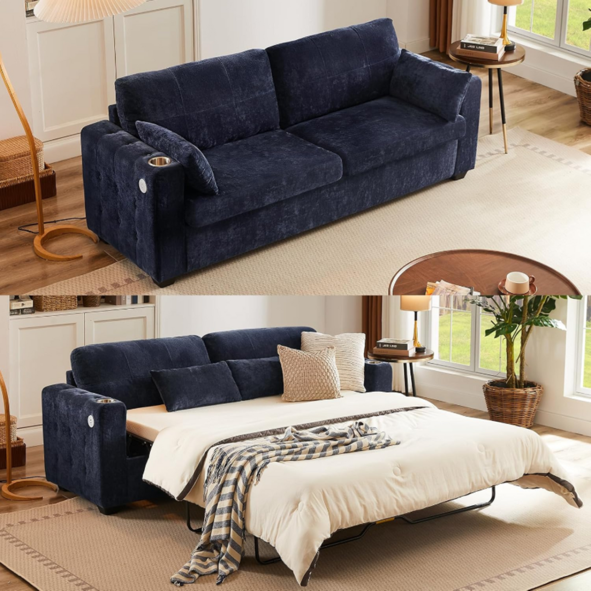 83-Inch Queen Pull-Out Sofa Bed with Memory Foam Mattress