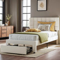 Twin Upholstered Platform Bed with Under-Bed Drawer