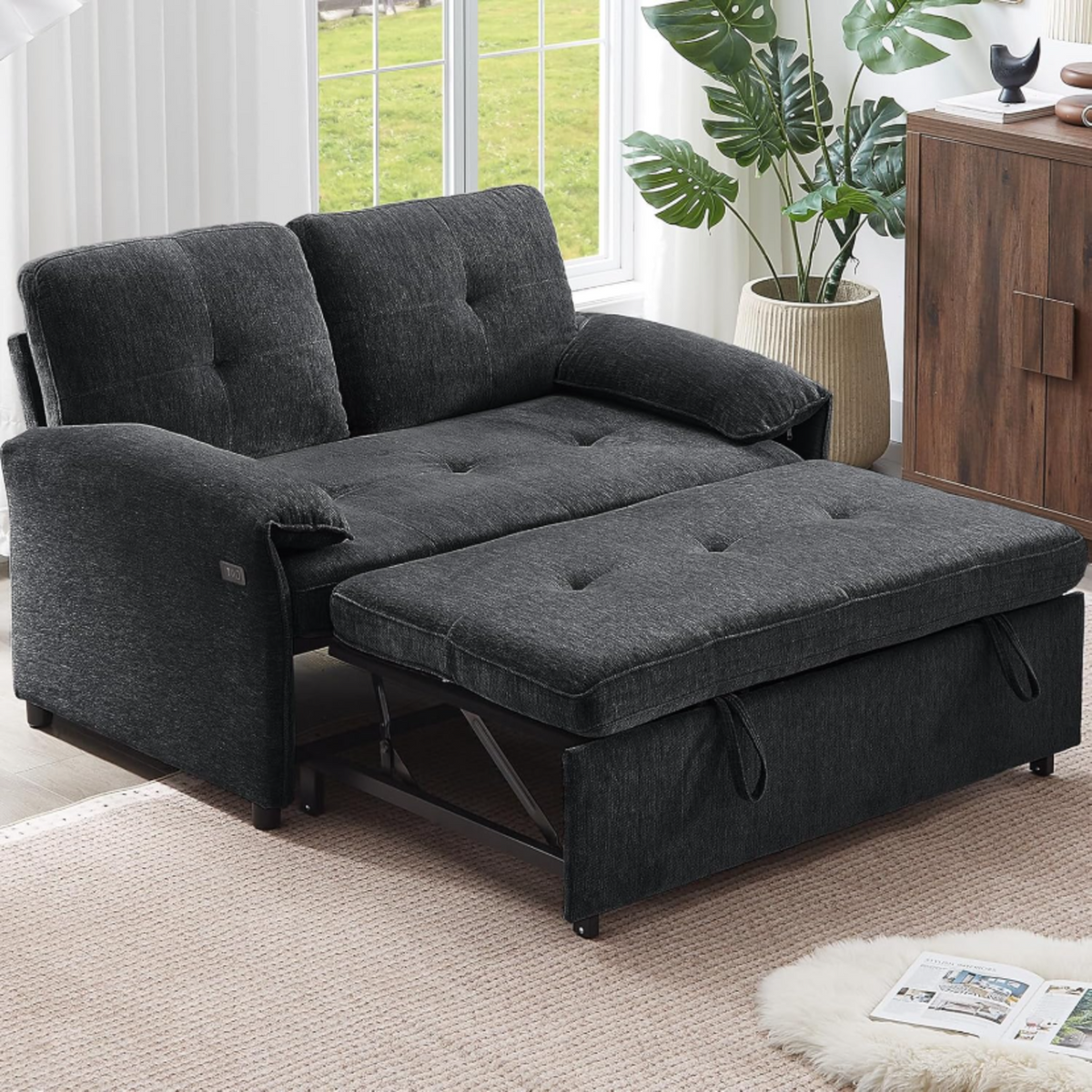 3-in-1 Convertible Chenille Sofa Bed with USB