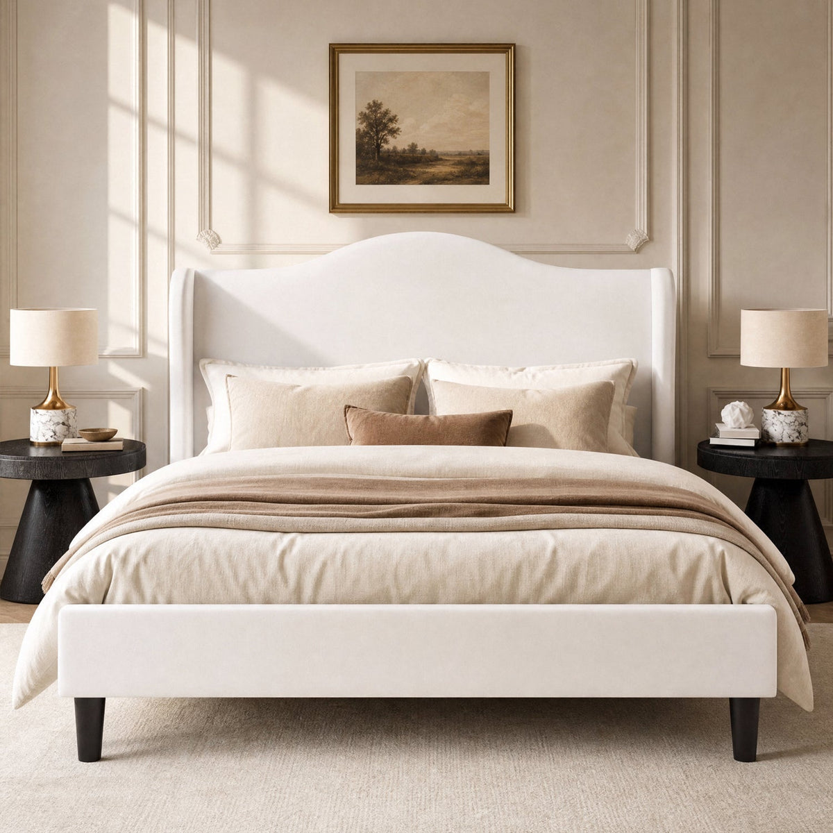 Velvet Platform Bed with 47 Inch Wingback Headboard