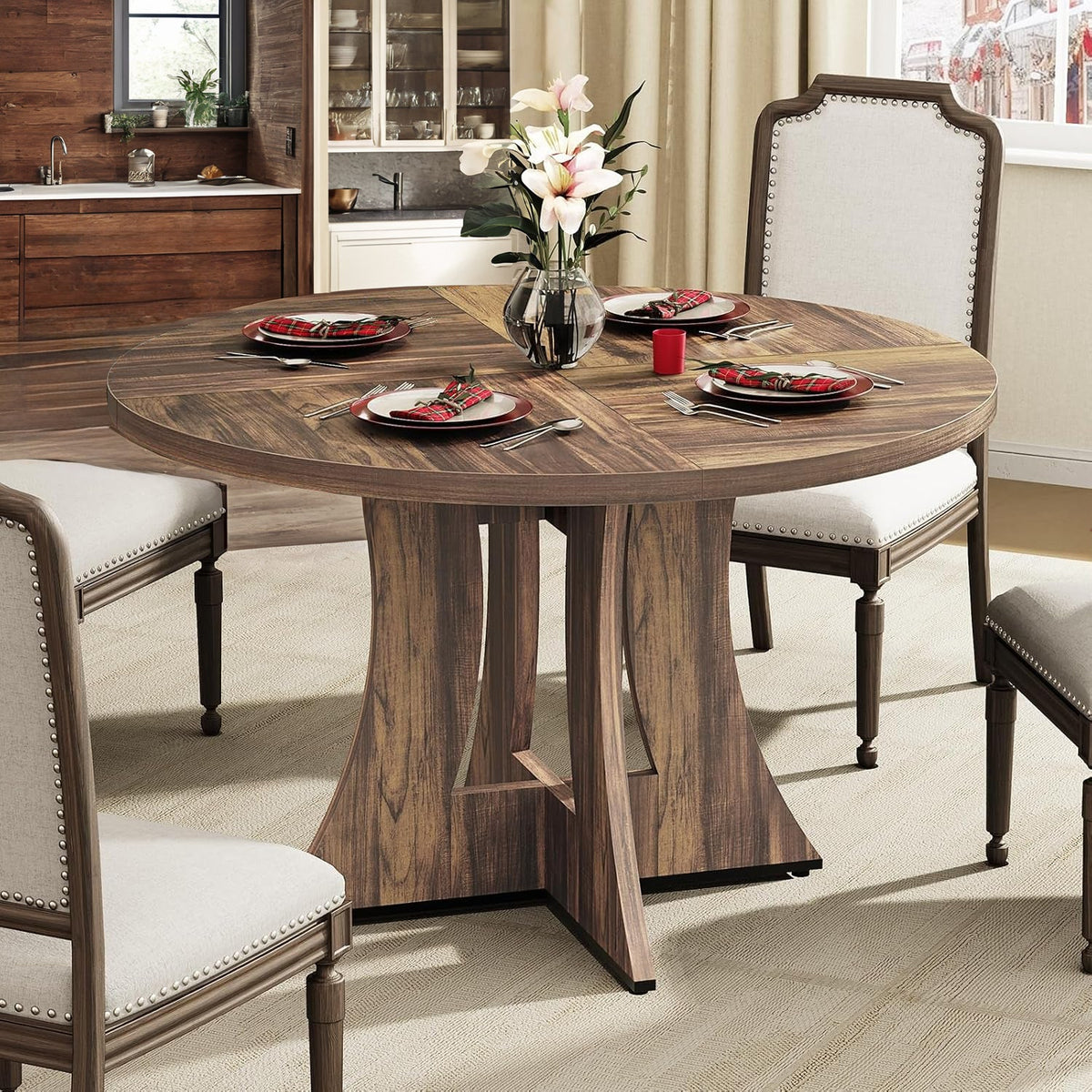 47 Inch Round Wooden Dining Table, Modern Kitchen Table