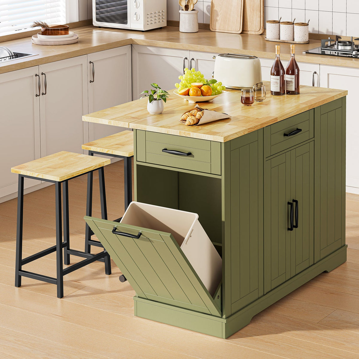 47 Inch Kitchen Island with 2 Chairs and Storage