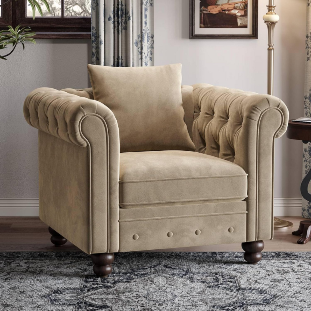 Velvet Chesterfield Tufted Accent Armchair