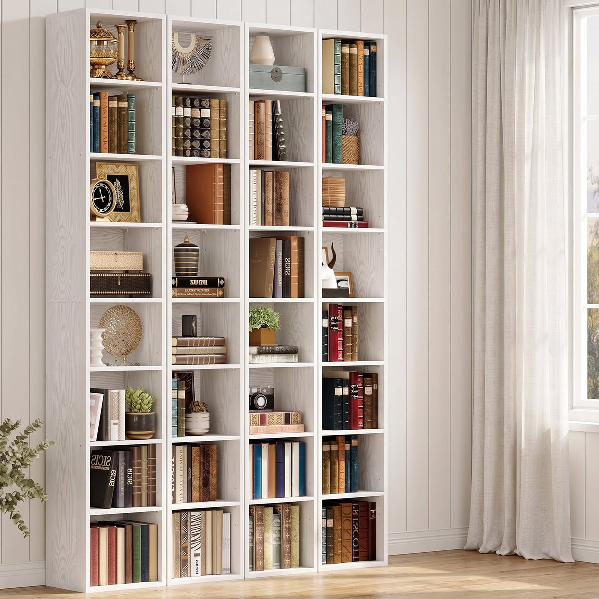 71-Inch Tall Narrow Bookshelf Set of 2, 8-Tier