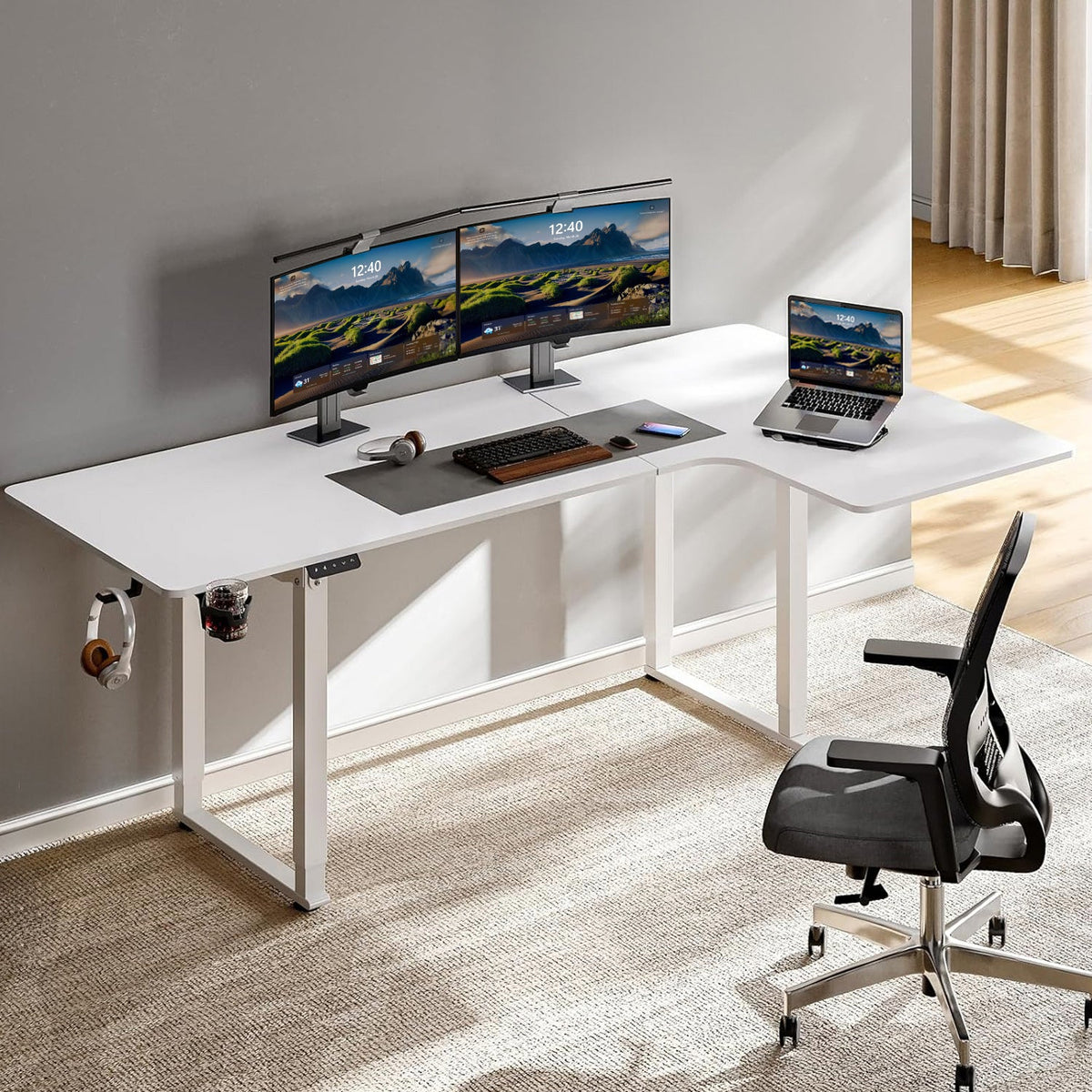 L-Shaped Electric Standing Desk, 71 x 43 Inch