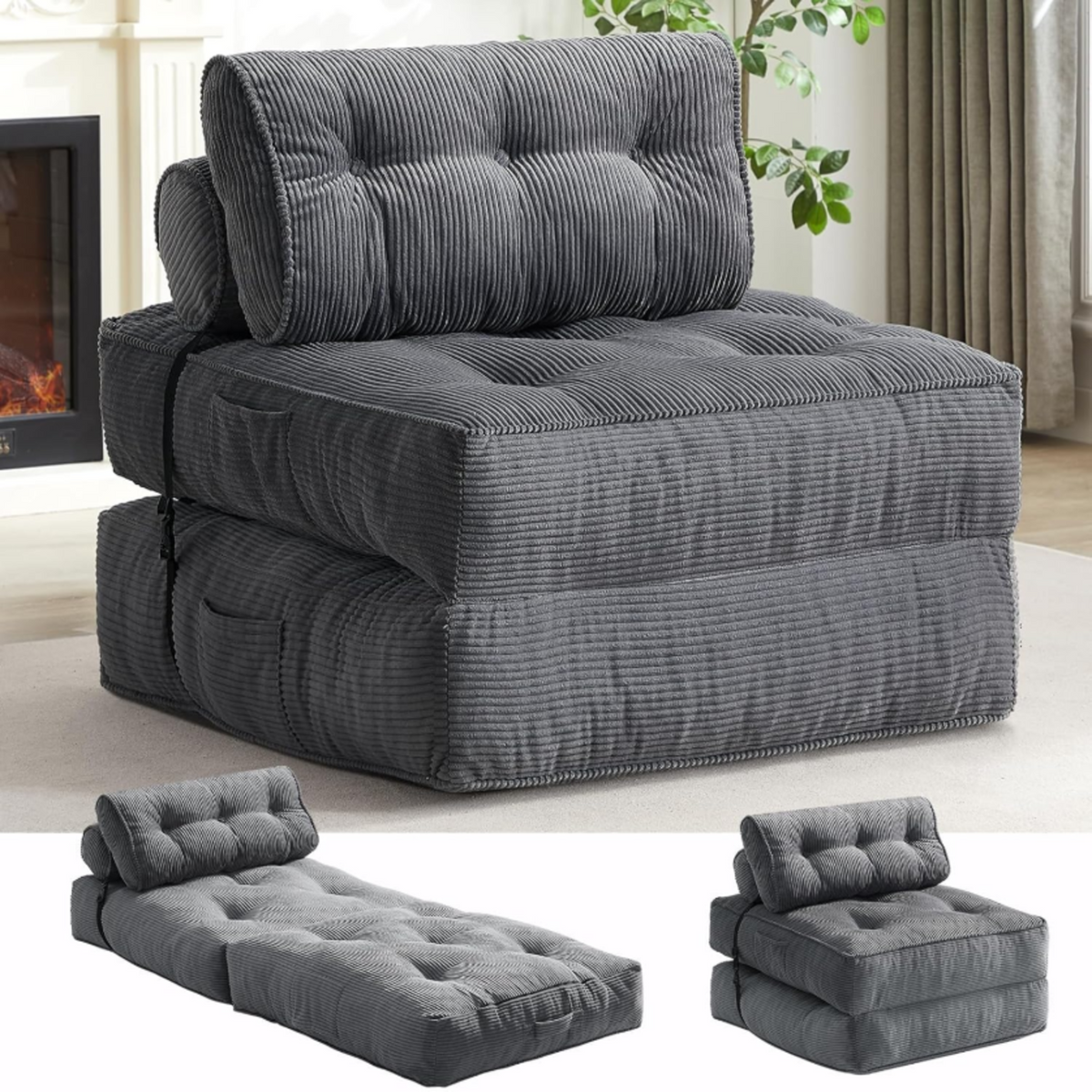 Convertible Folding Corduroy Sofa Bed Sleeper Chair