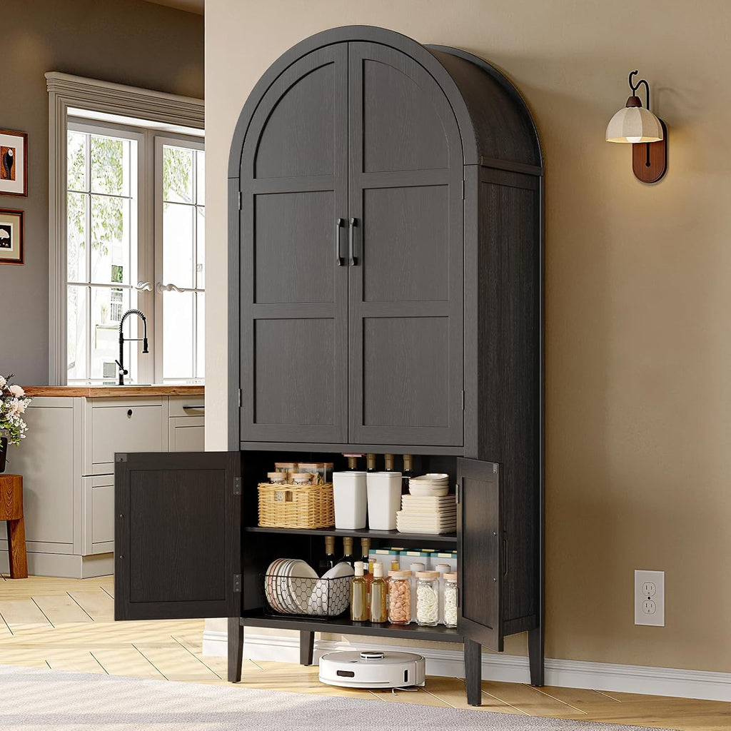 71 Inch Arched Kitchen Pantry Cabinet with Doors