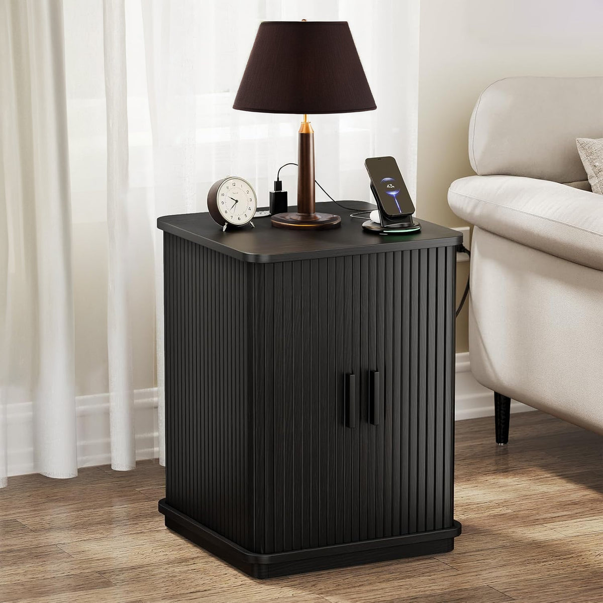 Small Square Side Table with Charging Station