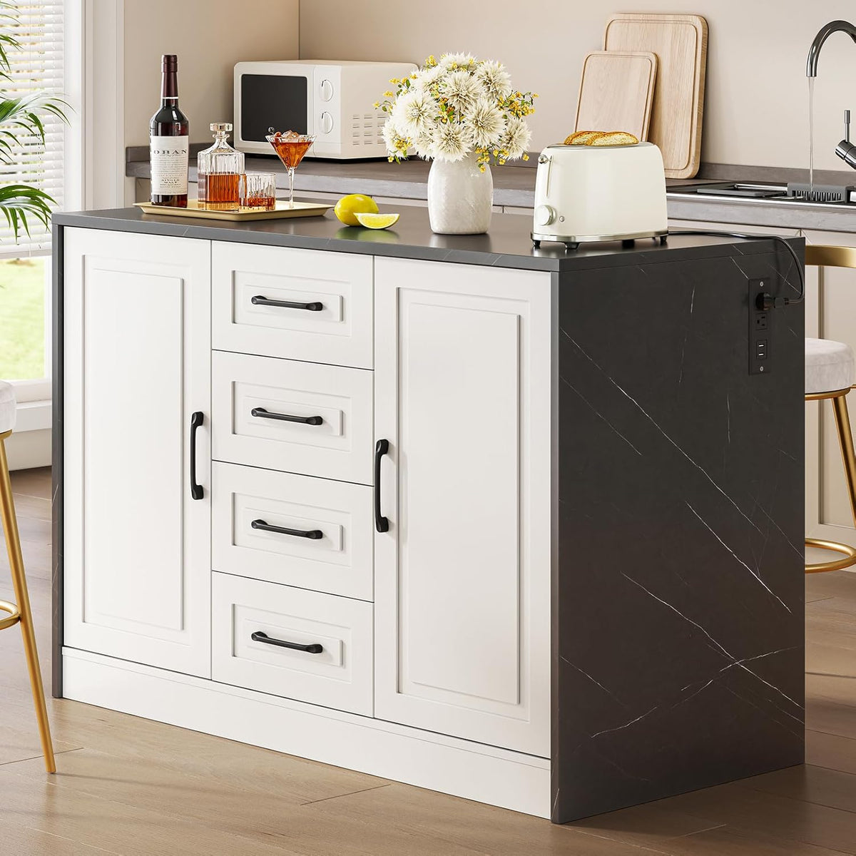 47-Inch Kitchen Island Dining Table with 4 Drawers