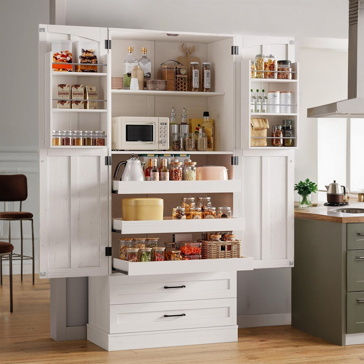 71-Inch Farmhouse Pantry Cabinet with Pull-Out Shelves