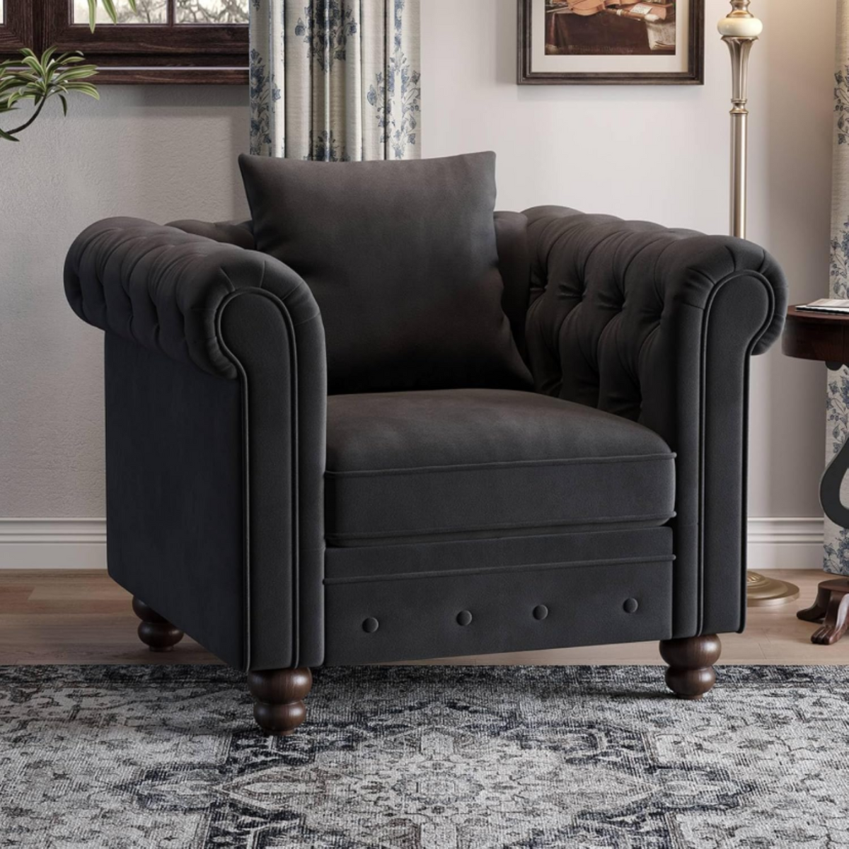 Velvet Chesterfield Tufted Accent Armchair
