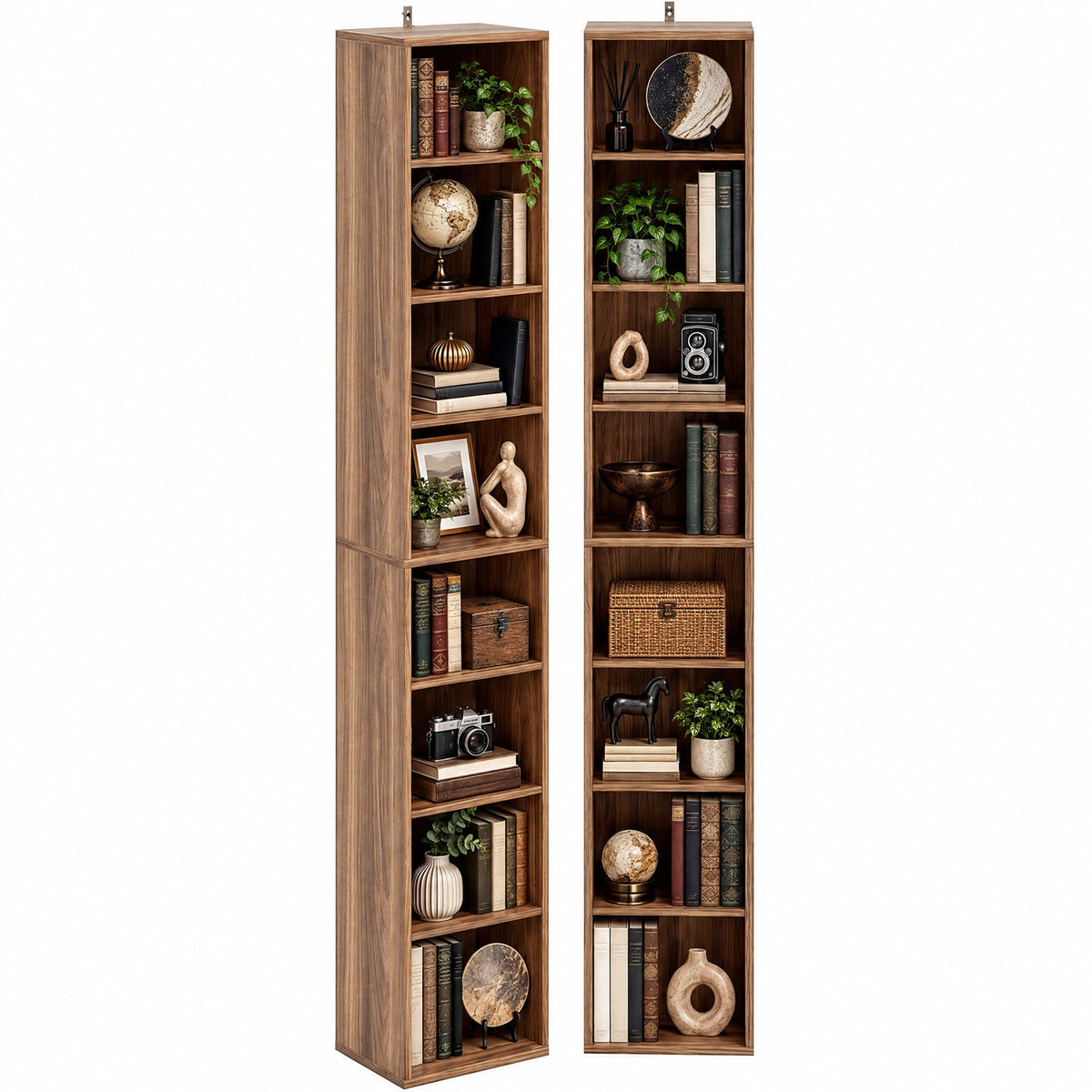71-Inch Tall Narrow Bookshelf Set of 2, 8-Tier