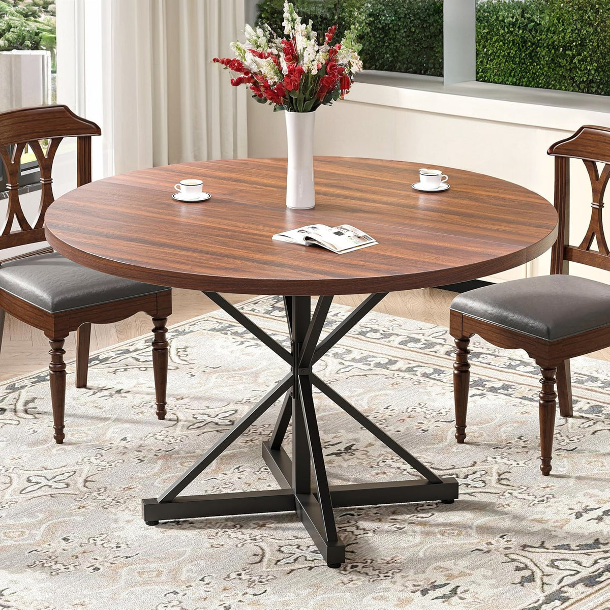 47 Inch Round Dining Table with Pedestal Base