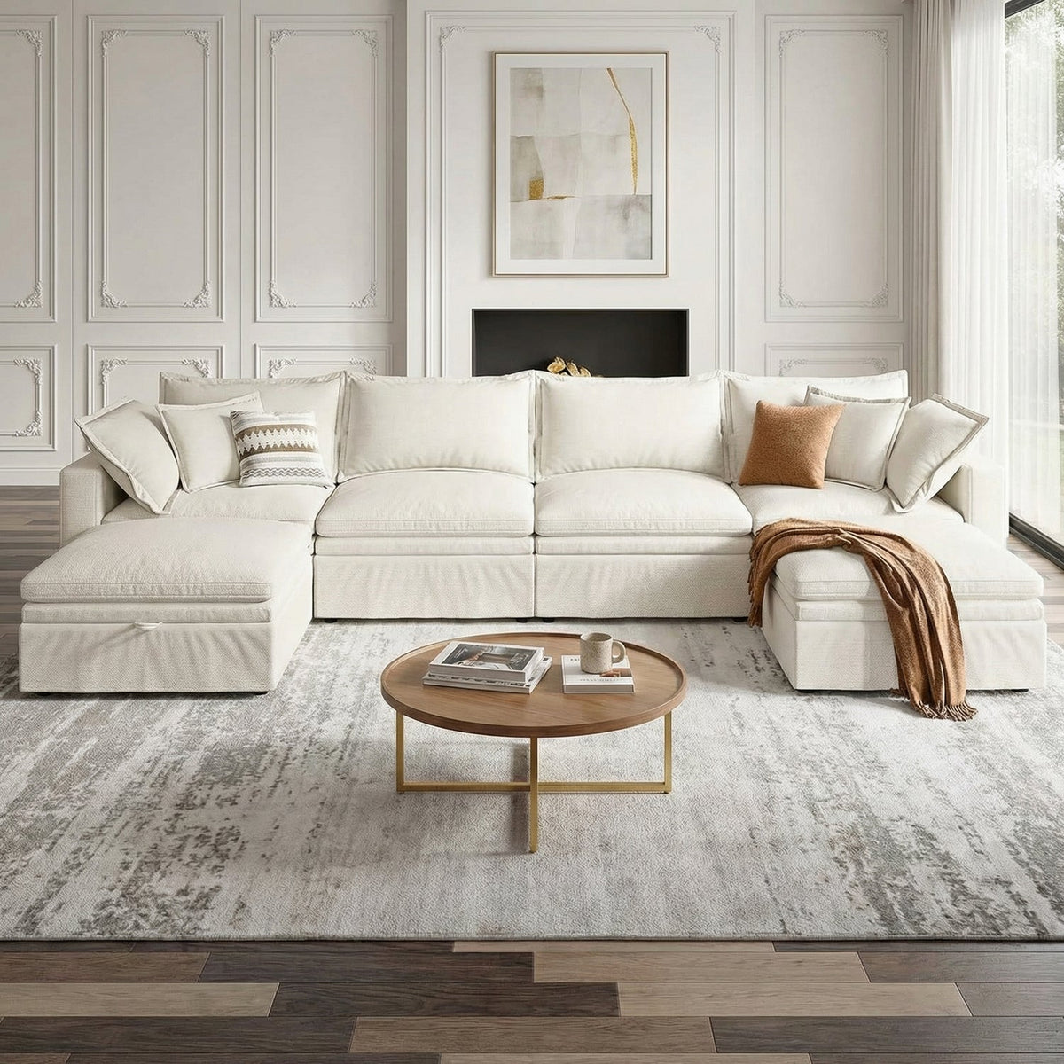 148 Inch Modular Cloud Couch with Storage Ottoman