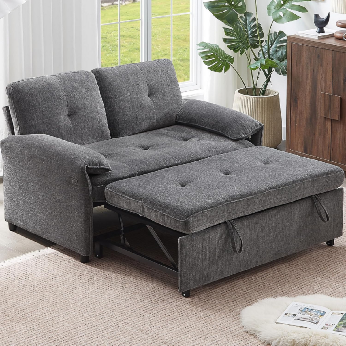 3-in-1 Convertible Chenille Sofa Bed with USB