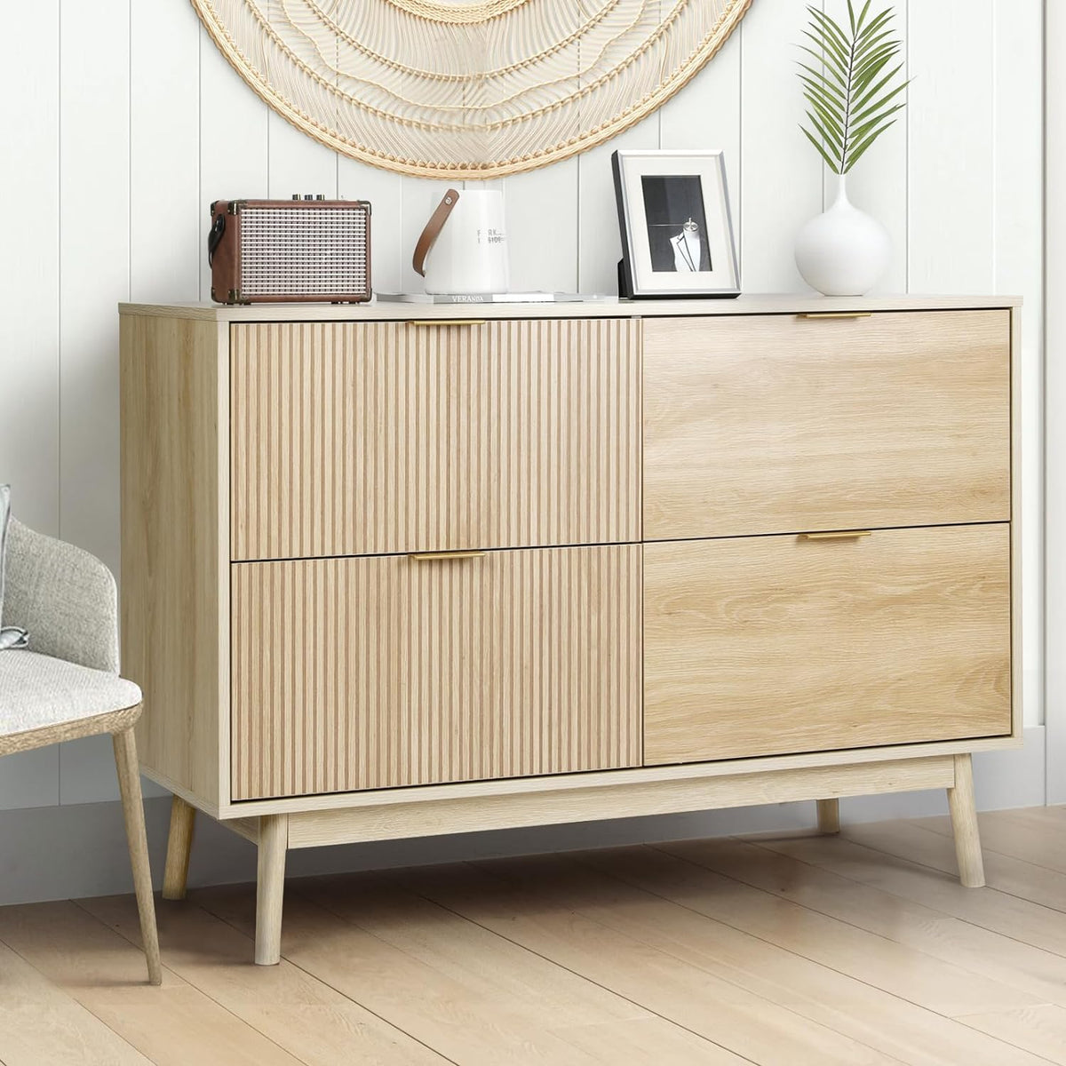 4 Drawer Farmhouse Dresser with Wide Drawers