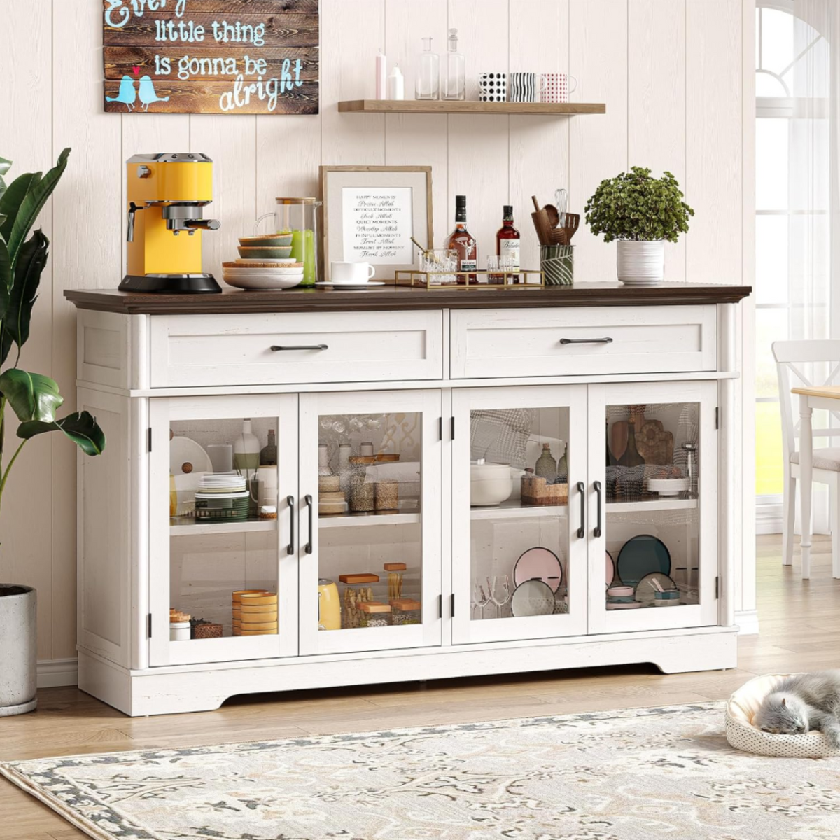 60 Inch Sideboard Buffet with 4 Doors and 2 Drawers