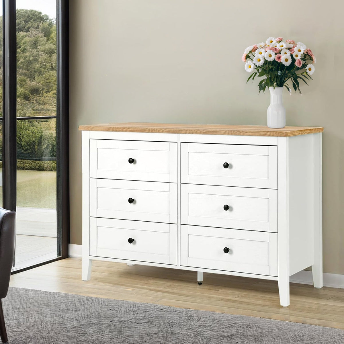 Traditional White 6 Drawer Dresser