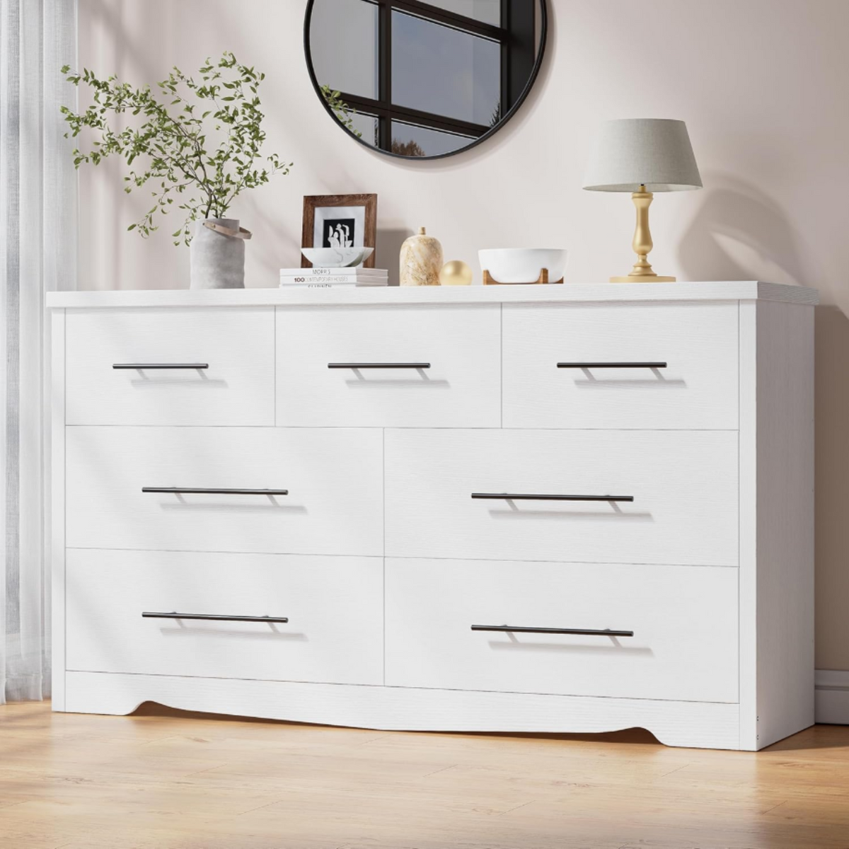 55 Inch 7 Drawer Dresser with Metal Handles