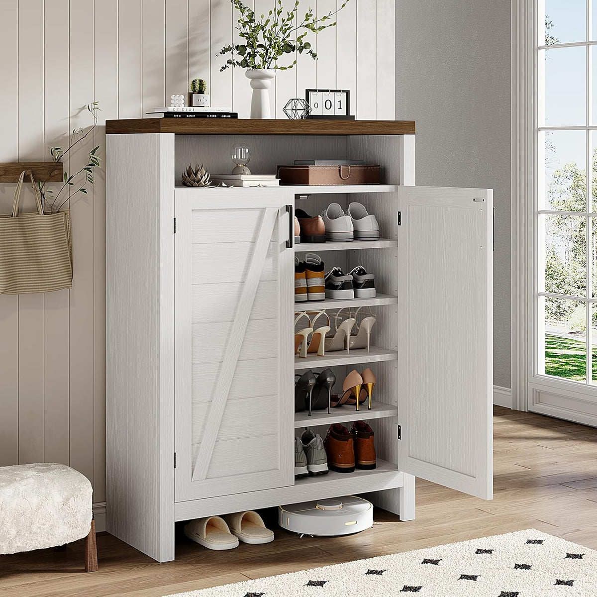 6-Tier Farmhouse Shoe Cabinet with Doors